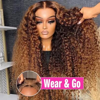 CEXXY 26-Inch 13x4 Glueless Highlight Ombré Deep Wave Wigs - Real Human Hair, Pre-Plucked - #4/27 Colored Glueless Wigs, Water Wave, Honey Blonde Curly Lace Wigs For Women (Human Hair) With Baby Hair