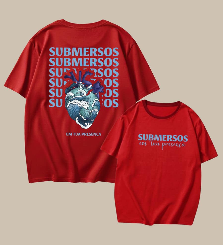 Christian T-Shirt "Submerged In Your Presence" Cotton Church Gospel Evangelical Catholic Clothing Unisex Stylish Tumbler God Jesus - 紅色 - 查看 1