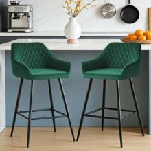 ZOONFA Bar Stools Green Velvet Breakfast Stools Upholstered Kitchen Bar Chairs With Armrest & Backrest Barstools For Kitchen Counter - Green - View 6