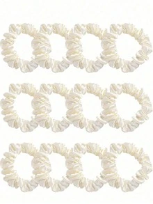 Set de 4/6/12 piezas de Scrunchies de satén, lazos de pelo versátiles y minimalistas, no dañan el cabello, adecuados para coleta alta, moño, uso diario, ir al trabajo, citas, viajes. Accesorios de viaje, bandas elásticas para el cabello, cuerda elástica para el cabello, lazos de pelo, para festival, fiesta - Blanco - Ver 4