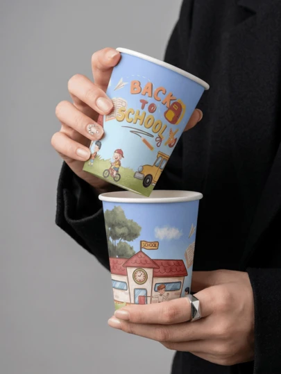 50/20pcs Back To School Disposable Paper Cups With Cute School Supplies Pattern, Back To School Party Favors, Perfect Classroom Party Supplies For Celebrating The First Day Of School, Thick Cups For Tea, Water, Juice, Espresso, Candy And Hot/Cold Drinks, School Handouts, Student Gifts, 250ml Cups,Colorful.