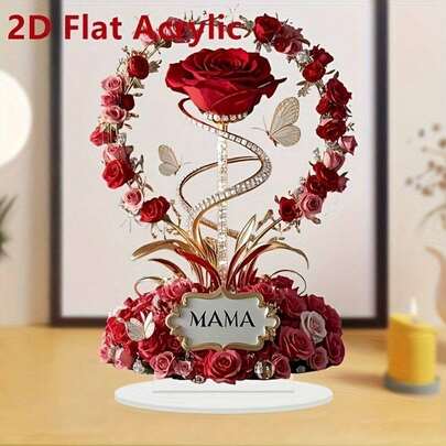 1 chiếc trang trí để bàn bằng acrylic hình hoa hồng đỏ và bướm 2D "MAMA", thích hợp để trang trí bàn làm việc tại nhà, quà tặng Ngày của Mẹ, quà sinh nhật cho mẹ, phụ kiện bàn làm việc văn phòng, văn phòng phẩm, trang trí văn phòng.