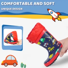 Kids Snow Rain Boots, Fleece Lined, Waterproof, Non-Slip, Winter Toddler Boots - Red - View 3