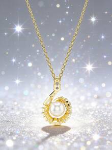 Dây chuyền hình rắn đính ngọc trai giả SWAROVSKI, dây chuyền đeo xương đòn, dây chuyền nữ, quà Giáng sinh, quà Valentine, quà Tết Thất Tích, quà sinh nhật, quà tặng bạn gái. - Vàng - Xem 2