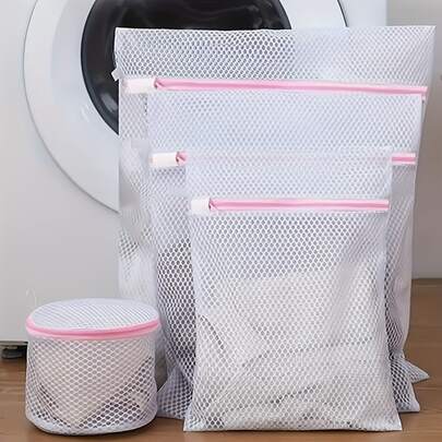 3pcs Durable Mesh Laundry Bags With Zipper, Suitable For Delicate Clothes, Underwear And Knitwear, Machine Washable
