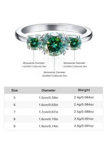 Vintage Moissanite Ring 925 Sterling Silver 4 Carat Round Green 3-Stone Design, Romantic Engagement Jewelry, Anniversary Ring & Sweet Gift For He - 4克拉 (1ct+2ct+1ct) - 查看 7