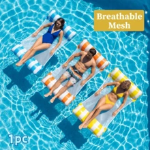 1pc Inflatable Double Tube Float, Made Of PVC Material, Independent Inflation Design With Dual Air Chambers, Stable Anti-Tipping, Mesh Material Won't Burn Skin, Ergonomic Curved Shape Fits Body, Floating Rest Mat For Pool Party, Beach, Lake, Water Park, Summer Cooling, Camping, Lightweight Soft Comfortable, Easy To Inflate/Deflate And Reusable, Space-Saving Storage, Pool Inflatable, Beach Essentials, Pool Float - Random Color - View 1