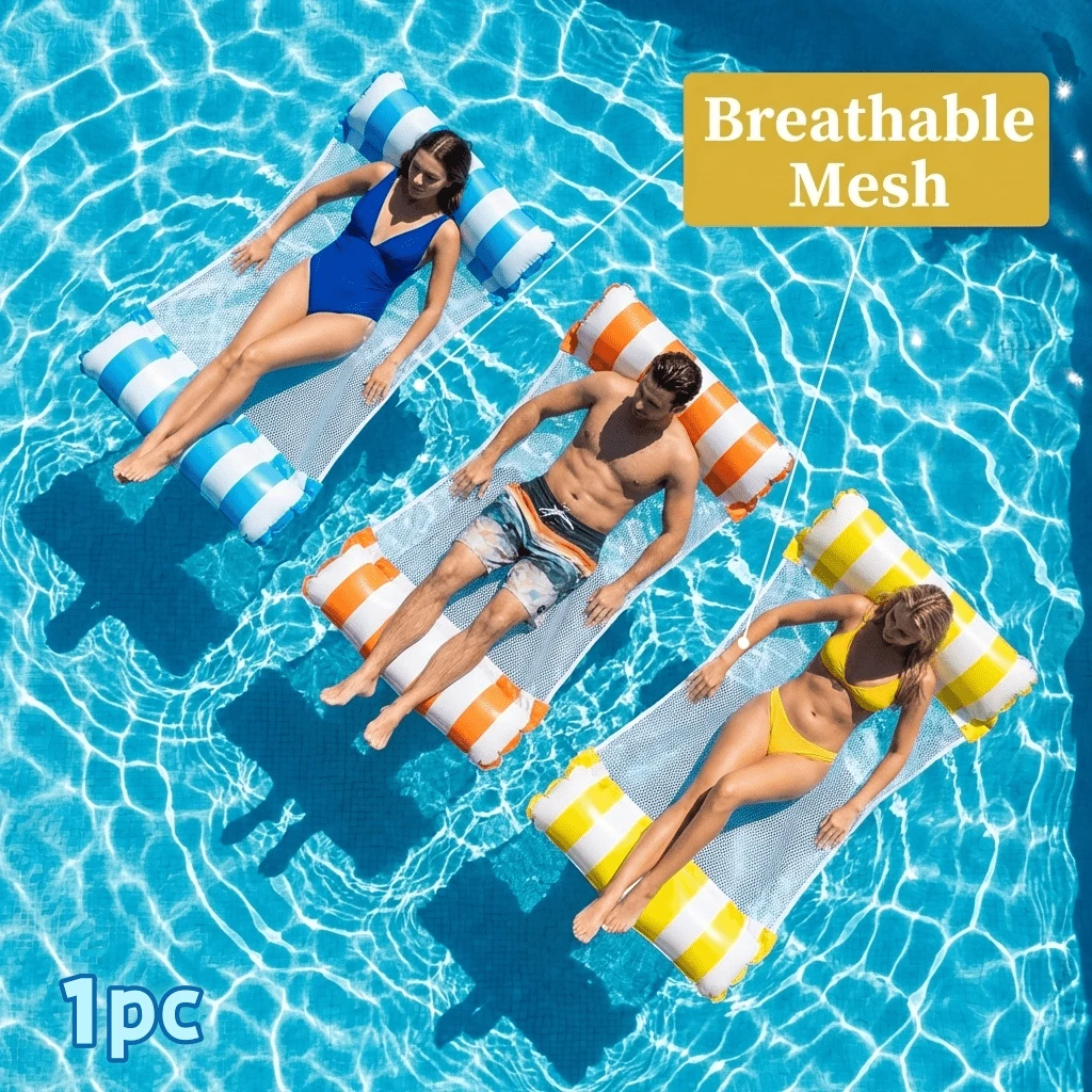1pc Inflatable Double Tube Float, Made Of PVC Material, Independent Inflation Design With Dual Air Chambers, Stable Anti-Tipping, Mesh Material Won't Burn Skin, Ergonomic Curved Shape Fits Body, Floating Rest Mat For Pool Party, Beach, Lake, Water Park, Summer Cooling, Camping, Lightweight Soft Comfortable, Easy To Inflate/Deflate And Reusable, Space-Saving Storage, Pool Inflatable, Beach Essentials, Pool Float - Random Color - View 1