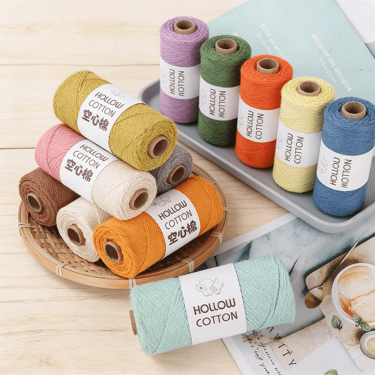 2mm Hollow Cotton Yarn For DIY Crochet Bags, Handmade Knitting, Hats, Round Cord, Pearl Yarn - Multicolor - View 1