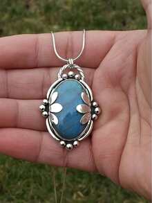 1件装 女士优雅复古绿松石吊坠项链，婚礼订婚派对珠宝礼物 - 銀色 - 查看 5