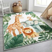 1100G Cashmere Cartoon Wind Carpet Jungle Safari Animals Area Rug Outdoor Rugs With Non-Slip, Washable, And Stain-Resistant Feature S Giraffe Elephant Zebra Forest Pattern Rugs Living Room Large Rugs For Bedroom Bedroom Decoration Rugs - Simple Cartoon Wind Animal Plant Green Pink - View 17