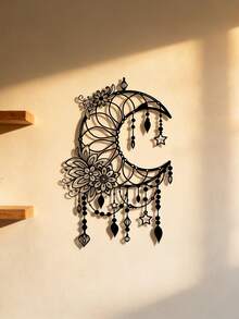Elegant Gothic Crescent Moon And Floral Metal Wall Decor - Exquisite Design With Beads And Stars | Perfect For Home, Office, Cafe Decoration | Easy To Hang Handmade Decorative Piece Suitable For Living Room, Bedroom, Patio, Kitchen, Garden | Ideal Housewarming Or Birthday Gift - Black - View 8