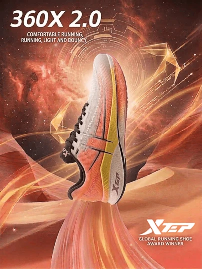  XTEP 360X2.0 Marathon Carbon Plate Running Shoes For Men, Summer Sports Shoes, Shock Absorption, Classic White/Neon Orange