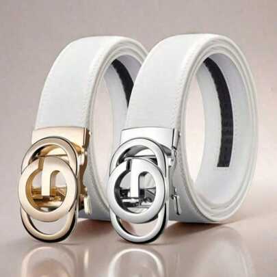1PC Men's White Belt Automatic Buckle Belt Fashion Business Belt Casual Belt Wedding Belt Formal Belt Gift For Husband And Dad