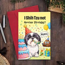 Cute Shih Tzu Dog: 1pc Birthday/Christmas/Valentine' Card With Party Hat & Balloons - Name Pet Lover Greeting Card Suitable For Anyone Who Loves Dogs - Multicolor - View 7