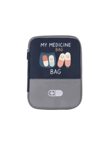 Bolsa médica portátil con "Mi bolsa de medicamentos" y patrón de pastillas, botiquín de primeros auxilios compacto, bolsa de medicamentos conveniente - Multicolor - Ver 8