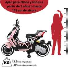Joykoo Motocicleta Eléctrica Montable para Niños Luces LED Bluetooth Llantas de Equilibrio Batería 12V Diseño Sport - Rosa - Ver 6