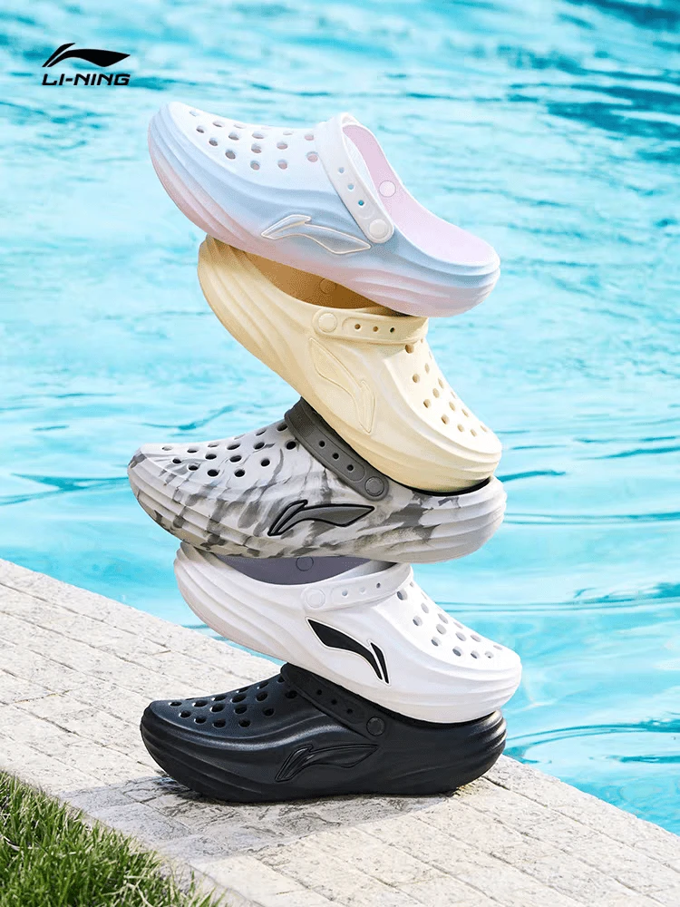 LI-NING Dép xăng đan đế dày thoáng khí, chống trơn trượt, chống mài mòn, thích hợp cho cả nam và nữ, phù hợp đi biển và dạo phố. - màu đen - Xem 1