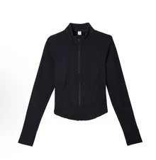 Alo Yoga Airbrush Corset Full Zip Jacket | Sculpting Airbrush Fabric | Cinched Corset-Style Waistband | Mock Neck Silhouette | Moisture-Wicking & Anti-Odor | The Ultimate Performance-To-Street Layer - 黑色 - 查看 3