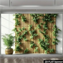 1件装2D平面竹制墙面背景，配人造常绿常春藤叶 - 自然绿色植物装饰，适用于派对、婚礼和各种活动，室内外均可使用，无需电源，涤纶材质，竹制装饰 - A - 查看 4