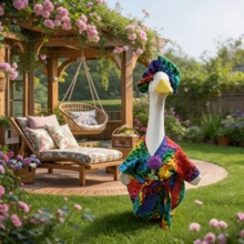 23 Inch Porch Goose Outfits Rainbow Leopard Print Bathrobe With Belt 3D Crochet Flower Brooch Pin Set - Multicolor - View 3