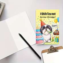 Cute Shih Tzu Dog: 1pc Birthday/Christmas/Valentine' Card With Party Hat & Balloons - Name Pet Lover Greeting Card Suitable For Anyone Who Loves Dogs - Multicolor - View 4