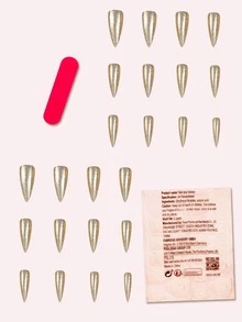 24 Móng Tay Giả Dài Nhọn Màu Vàng Lấp Lánh, Chất Liệu ABS Lấp Lánh Dành Cho Phụ Nữ và Bé Gái, Thích Hợp Cho Tiệc Tù Cưới - Nhiều màu - Xem 6