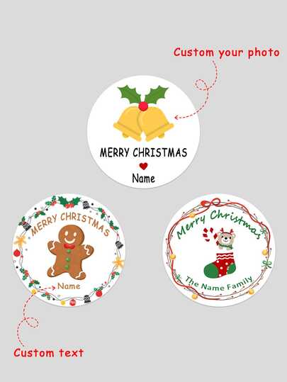Pegatinas transparentes personalizadas de Navidad (30-1000 piezas), etiquetas transparentes personalizadas con 3 diseños festivos, sellos adhesivos impermeables para regalos navideños, tarjetas de Navidad y adornos familiares, nombre personalizado, apellido familiar y mensajes, diseño de dibujos animados de Navidad