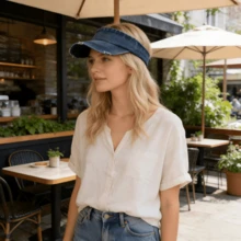 Adjustable Frayed Edge Denim Sun Hat, Vintage Brimless Cap, Suitable For Camping, Beach, Travel, Matching With Sportswear, Women's Shirts, Shorts, Fitness Activities - Multicolor - View 2