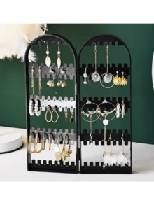 1 Earring Display Stand, Acrylic Foldable Jewelry Necklace Box Organizer - Black - View 5