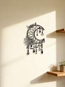 Elegant Gothic Crescent Moon And Floral Metal Wall Decor - Exquisite Design With Beads And Stars | Perfect For Home, Office, Cafe Decoration | Easy To Hang Handmade Decorative Piece Suitable For Living Room, Bedroom, Patio, Kitchen, Garden | Ideal Housewarming Or Birthday Gift - Black - View 11