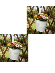 1/2/3/4pcs Set Large Hanging Flower Pot; Garden Flower Pot, Flower Pot, Durable Wrought Iron Wall-Mounted Flower Pot; Sturdy And Durable; Comes With Detachable Hooks; Suitable For Railings, Fences, Balconies, Patios, Gardens And Indoor Decoration, Hanging Fence Flower Pot, Flower Pot With Detachable Hooks - Hanging Flower Pots - View 15