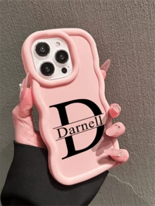 1 chiếc ốp lưng điện thoại tự thiết kế chữ cái, chống rơi, bề mặt mờ, họa tiết lượn sóng Macaron, phù hợp với các dòng điện thoại 17ProMax/17Air/16/15/14/13/12/11 - Hồng - Xem 3