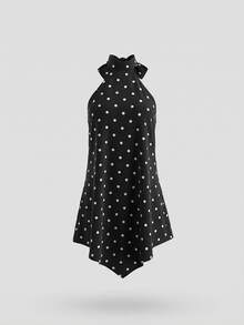 女士优雅黑白波点露背无袖连衣裙，适合优雅度假、日常穿着、下午茶和节日装扮，春夏款 - 黑與白 - 查看 2