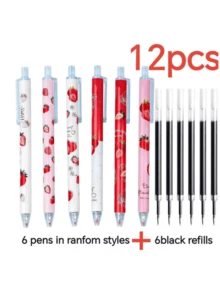 12支/套 0.5毫米黑色草莓香味可擦凝胶笔 - 非常适合书写和绘画！（6支笔+6支笔芯） - E-混合色 - 查看 8