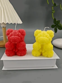 1个情人节玫瑰花拥抱爱心硅胶模具，创意卡通熊造型硅胶模具，适用于节日装饰、桌面摆件、生日礼物、房间装饰、家居香氛蜡烛模具、桌面摆件蝴蝶结熊/花束熊硅胶模具 - A-白色 - 查看 6