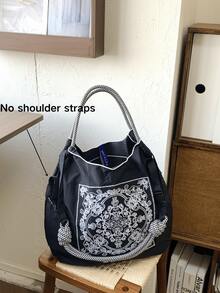 女士大容量单肩包，时尚刺绣尼龙手提包，适合购物、通勤、休闲、度假、聚会、惊喜礼物等场合。 - 彩色 - 查看 10