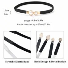 2/4Pcs Women's Thin Waist Belt Winter New Style Pearl Buckle Decor Minimalist Versatile Elastic Stretch Waist Cincher For Sweater Dress - Multicolor - View 12
