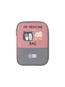 Bolsa médica portátil con "Mi bolsa de medicamentos" y patrón de pastillas, botiquín de primeros auxilios compacto, bolsa de medicamentos conveniente - Multicolor - Ver 12