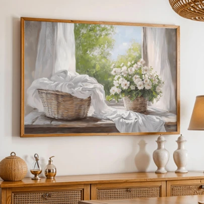 1 Pc, Canvas Wall Art, Framed Wall Decor, Stylish Home Decor, Laundry Room Canvas Art, Vintage Farmhouse Basket Art, Laundry Room Decor, Kitchen Wall Decor, Wall Art, Posters, Framed Wall Art, Room Decor, Bedroom Decor, Room Decor, Posters, Wall Decor, Bathroom Decor, Living Room Decor, Kitchen Decor - Canvas (Optional Frame)