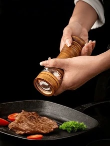 1个木制胡椒研磨器，简约木制胡椒研磨器，手动香料研磨器，可重复使用的烧烤野餐香料瓶，厨房工具 - 彩色 - 查看 4