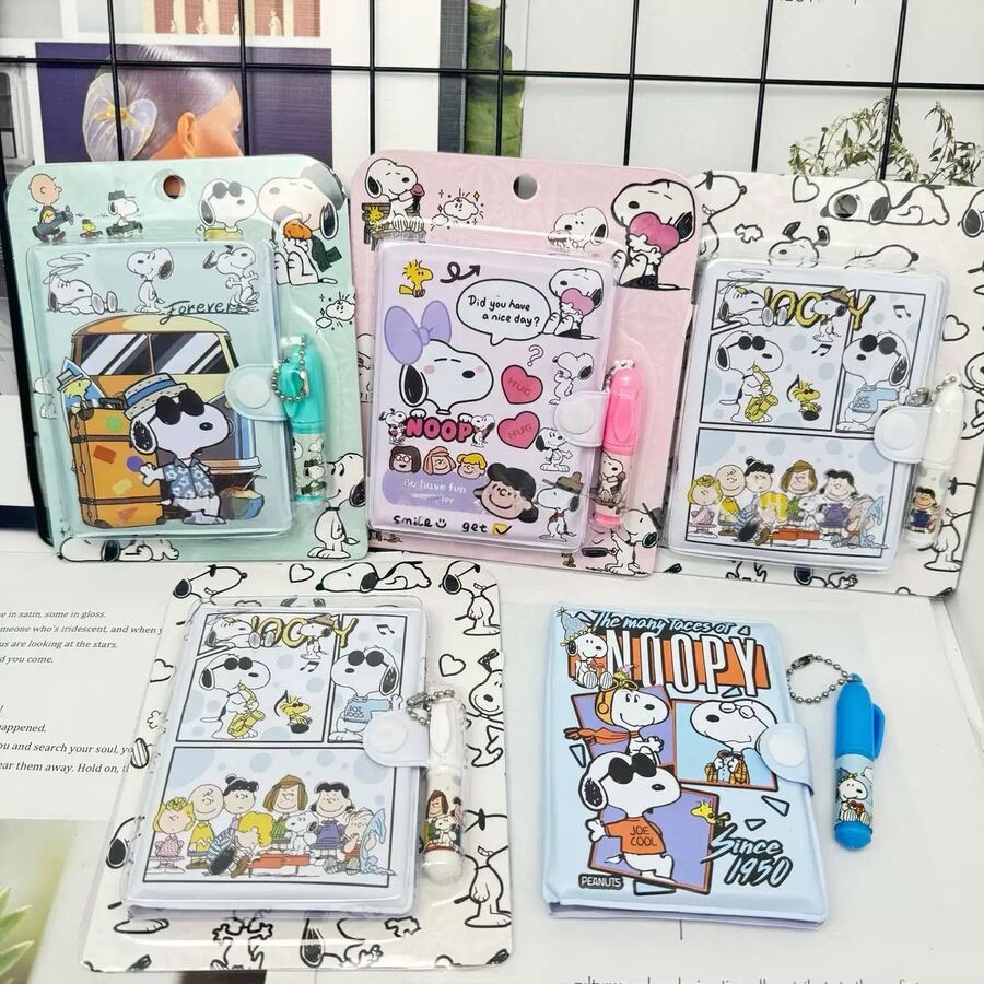SNOOPY 1/2/4本装卡通小狗史努比大号笔记本，附赠圆珠笔，白色横格笔记本，日记本，可爱女孩笔记本，记事本，学生文具 - 彩色 - 查看 1