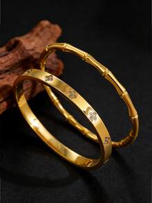 Camhanno 2 chiếc - Vòng tay thép không gỉ kiểu tre Trung Quốc, thiết kế cao cấp tượng trưng cho sự hoàn thiện không ngừng và tính đa dụng của phụ kiện. - Nhiều màu - Xem 3