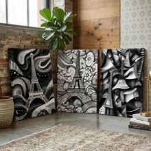 3 pezzi, stampa di alta qualità, stile moderno, astratto, bianco e nero, architettura, Torre di Parigi, combinazione, cartellone d'arte da parete, decorazione per la casa, adatto per soggiorno, divano, camera da letto, corridoio, bagno, ufficio, regalo d'arte perfetto, imballaggio in tubo rigido in PVC - Multicolore - Visualizzare 7
