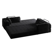 78.7Inch Convertible Sleeper Sofa Bed With Cylindrical Pillow Chenille Folding Mattress Couch With Folding Sofa Bed With Side Pocket Floor Sofa Lounge Couch For Living Room Bedroom Lounge Studio - Negro + Chenilla + 2 asientos + Espuma1 - Ver 3