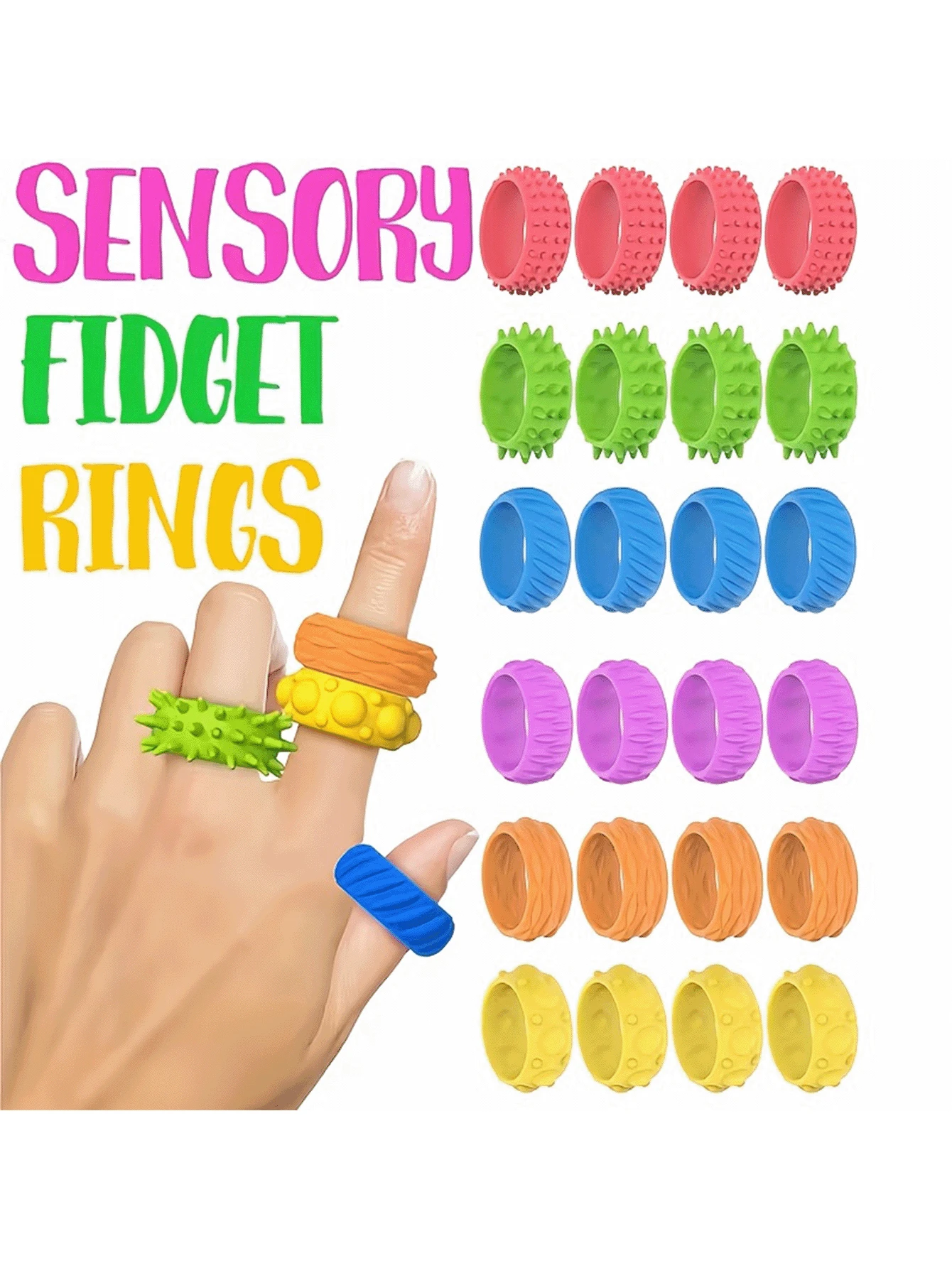 Colorful Finger Pressure Massage Ring, Finger Tip Massager With Spring Coil Design; Ideal Hand Massage Tool, Gift And Health Accessory - Multicolor - View 1