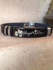 Vòng tay da và thép khắc ảnh theo yêu cầu cá nhân - Quà tặng tưởng niệm - màu đen - Xem 6