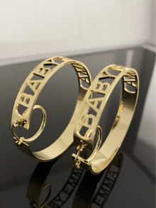 1件定制耳环，名字耳环，字母耳环，大号耳环，金色名字耳环，品牌耳环，个性化礼物 - 時尚款-金色 - 查看 3