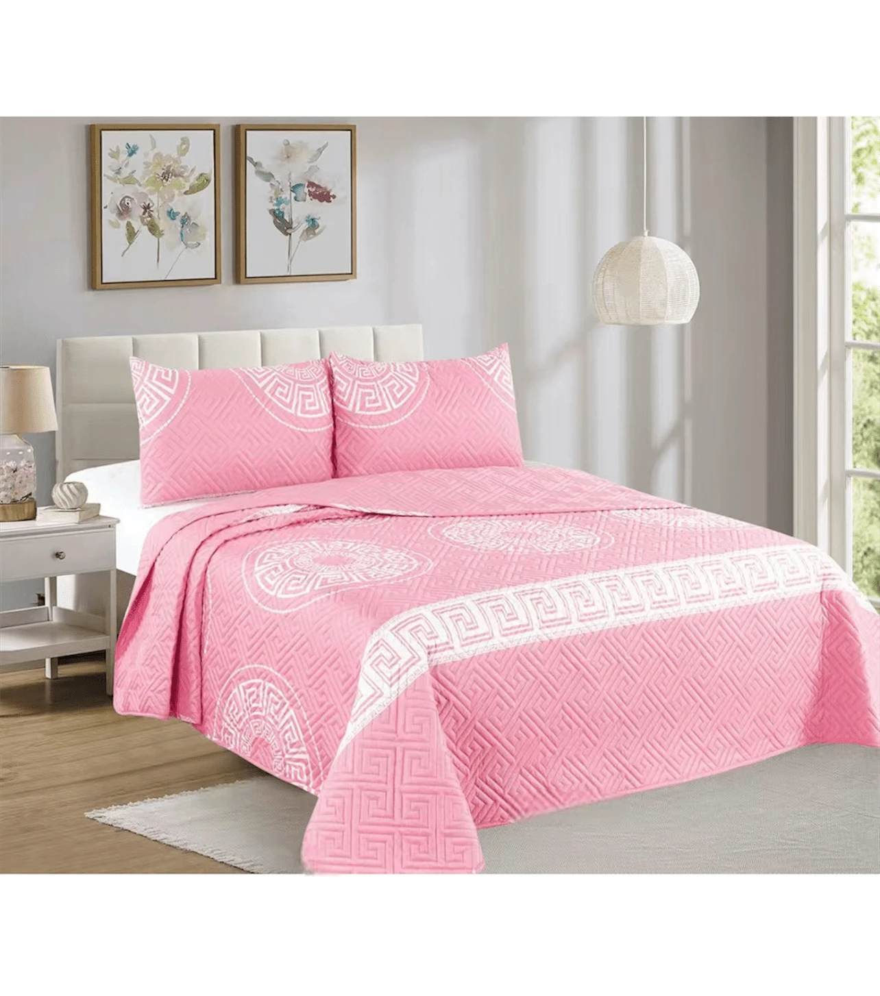 Quilted Bedspread + 2 Pillowcases, Printed For Spring, Summer, Autumn And Winter. 100% Microfiber, 150 X 150 Cm. - 設計-2 - 查看 1