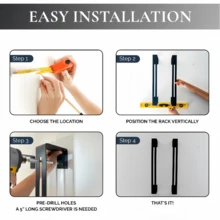 Towel Bar Roll, Bathroom Towel Rack, Wall-Mounted Metal Bathroom Shelf, Compact Bathroom Towel Rack, Wall-Mounted Towel Rack, Wall-Mounted Vertical Towel Roll Storage Rack - Multicolor - View 3